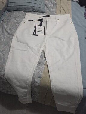 audrey High-Rise White Women’s Jeans with Gold-Tone Buttons